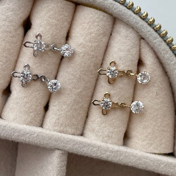 NWT Penelope Cross Earrings // 10kt Italian Solid Gold + CZ (WHITE Gold) - Picture 11 of 11